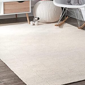 Handwoven Wool Area Rug- Natural Yarn- Contemporary Farmhouse Decor- ecofriendly Rugs for Bedroom Living Room (Ivory, 5'x8')