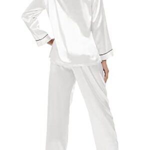 HPWUZK Pajamas for Women, Silk Satin Pajama Sets for Women Soft, Button Down Womens Loungewear Set with Pockets White
