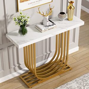 LITTLE TREE Entrway Top Modern Gold Console Table, Faux Marble White & Gold