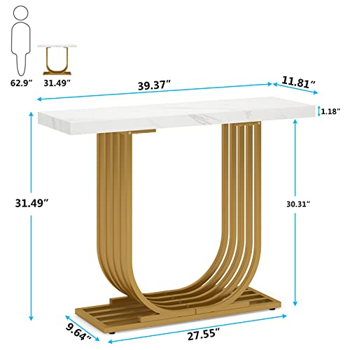 LITTLE TREE Entrway Top Modern Gold Console Table, Faux Marble White & Gold