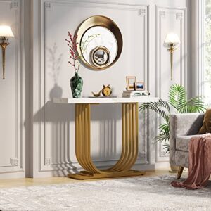 LITTLE TREE Entrway Top Modern Gold Console Table, Faux Marble White & Gold