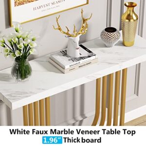 LITTLE TREE Entrway Top Modern Gold Console Table, Faux Marble White & Gold