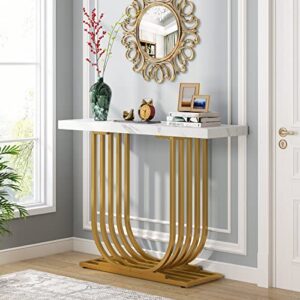 LITTLE TREE Entrway Top Modern Gold Console Table, Faux Marble White & Gold