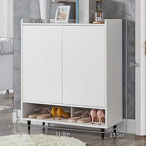 OLD CAPTAIN Shoe Cabinet, 5-Tier Modern Entryway Organizer Cabinet with Door,Deodorisation and Automatic Lighting (White)