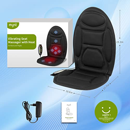 Mynt Heated Vibrating Seat Cushion with Fast Heating, 48 Massages Custom Setting, Overheating Protection, 8 Vibration Nodes, 2 Large Heating Area to Relieve Back Neck Pain for Home Office Chair Use