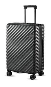 luggex pc 24 inch luggage with spinner wheels - hardside expandable medium checked luggage - aluminum corner for hassle-free travel (black suitcase)