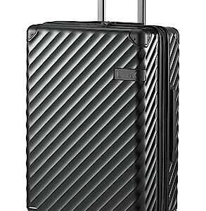 LUGGEX PC 24 Inch Luggage with Spinner Wheels - Hardside Expandable Medium Checked Luggage - Aluminum Corner for Hassle-free Travel (Black Suitcase)