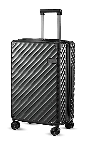 LUGGEX PC 24 Inch Luggage with Spinner Wheels - Hardside Expandable Medium Checked Luggage - Aluminum Corner for Hassle-free Travel (Black Suitcase)