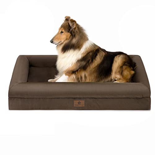 Hygge Hush Summer Waterproof Dog Bed, Washable Dog Bed with Removable Cover and Bolster, Orthopedic Dog Bed with Nonskid Bottom (X Large / 42"x30", Brown)