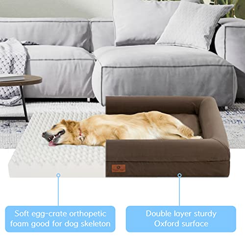 Hygge Hush Summer Waterproof Dog Bed, Washable Dog Bed with Removable Cover and Bolster, Orthopedic Dog Bed with Nonskid Bottom (X Large / 42"x30", Brown)