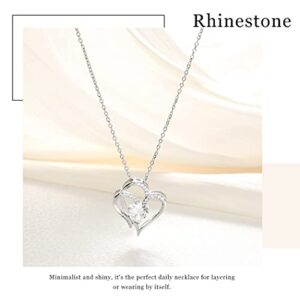 Earent Rhinestone Heart Pendant Necklace Silver Infinity Tiny Necklaces Chain Sparkly Minimalist Neck Chain Jewerly Adjustable for Women and Girls (B-Heart 2)