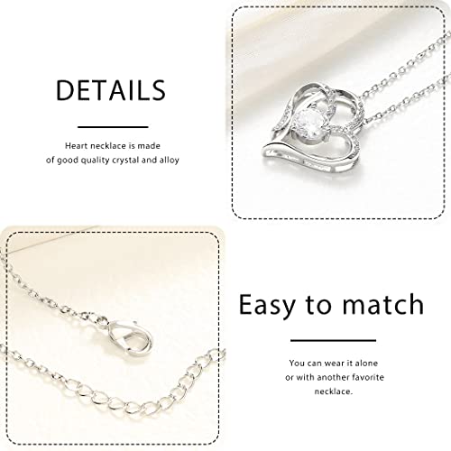 Earent Rhinestone Heart Pendant Necklace Silver Infinity Tiny Necklaces Chain Sparkly Minimalist Neck Chain Jewerly Adjustable for Women and Girls (B-Heart 2)