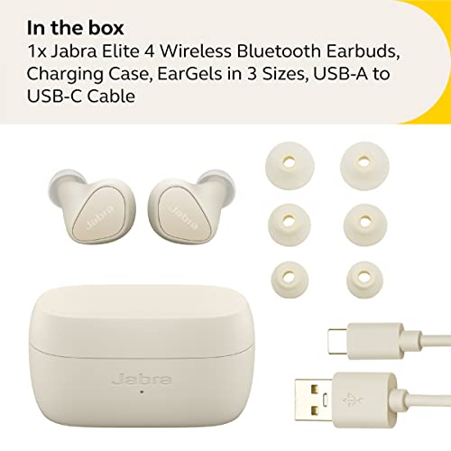 Jabra Elite 4 True Wireless Earbuds - Active Noise Cancelling Headphones - Discreet & Comfortable Bluetooth Earphones, Laptop, iOS and Android Compatible - Light Beige