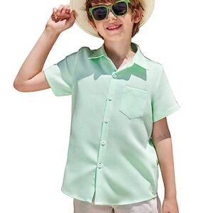 COOFANDY Big Boys Light Blue Button Down Shirt Kids Short Sleeve School Dress Shirt