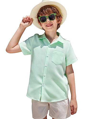 COOFANDY Big Boys Light Blue Button Down Shirt Kids Short Sleeve School Dress Shirt