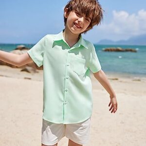 COOFANDY Big Boys Light Blue Button Down Shirt Kids Short Sleeve School Dress Shirt