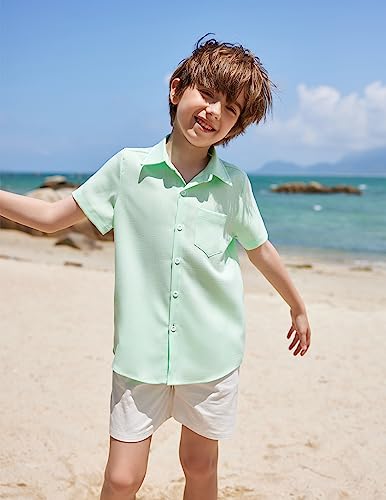 COOFANDY Big Boys Light Blue Button Down Shirt Kids Short Sleeve School Dress Shirt