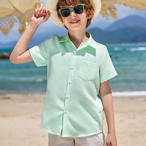 COOFANDY Big Boys Light Blue Button Down Shirt Kids Short Sleeve School Dress Shirt