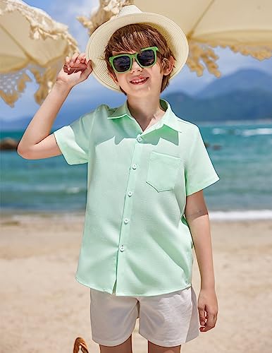 COOFANDY Big Boys Light Blue Button Down Shirt Kids Short Sleeve School Dress Shirt