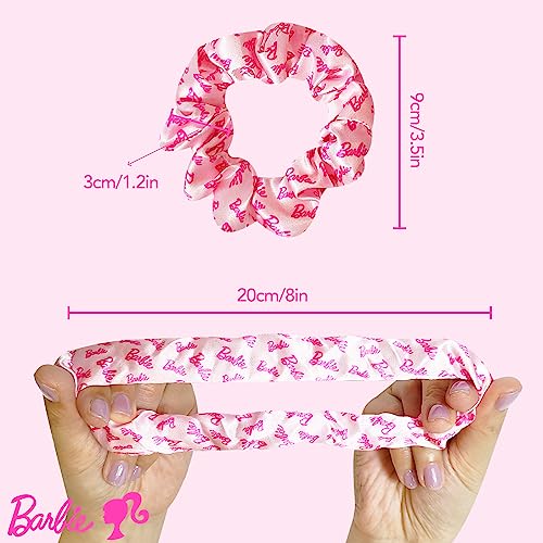 Barbie Hair Accessory 5 Pcs Set - 1 Regular 9 inch Hair Brush For Girls + 4 Scrunchies For Kids - Babrie Hair Accessories For Girls Detangling Brush Elastic Hair Ties Ropes Scrunchies Ages 3+