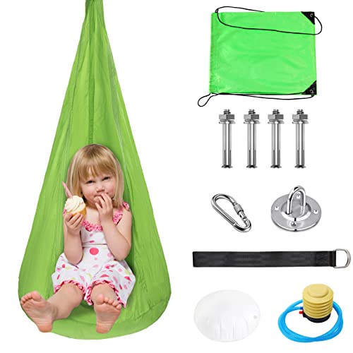 Travelbaic Kids Pod Swing Seat, Therapy Swing for Kids, Hanging Hammock Chairs with Inflatable Pillow, Sensory Swing for Indoor and Outdoor Use, All Accessories Included (Green)