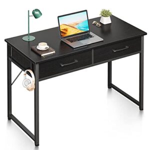 odk 40 inch small desk with fabric drawers, vanity desk with storage, home office desk for small spaces and bedroom, modern work writing study table, black