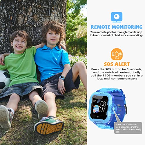 Smart Watch for Kids with SIM Card, 4G Kids GPS Tracker Watch, Bluetooth Wi-Fi Call Video & Voice Chat SOS Pedometer, Kids Cell Phone Watch Christmas Birthday Gifts for 3-15 Boys(75-Blue)
