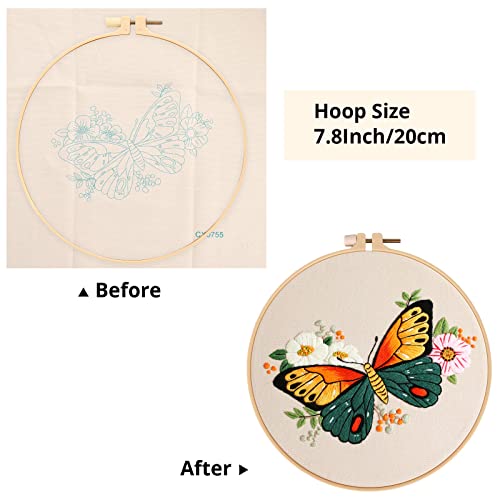 KAMEUN Embroidery Kits for Adults Beginners, 3 Sets Embroidery Starter Kits Embroidery Cross Stitch Practice Kits with Stamped Pattern, Embroidery Hoops and Color Threads, Funny Hobby for Adults Kids