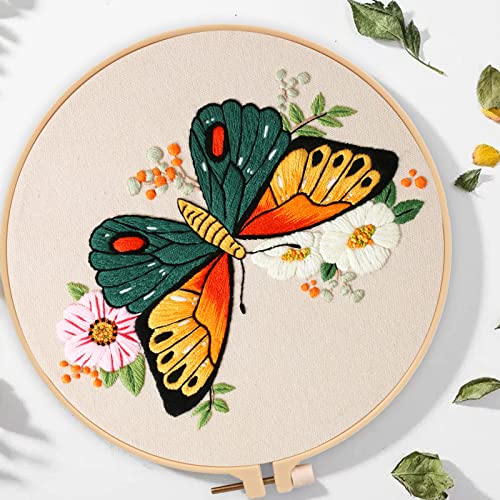 KAMEUN Embroidery Kits for Adults Beginners, 3 Sets Embroidery Starter Kits Embroidery Cross Stitch Practice Kits with Stamped Pattern, Embroidery Hoops and Color Threads, Funny Hobby for Adults Kids