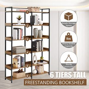 Merax 6-Tier Tall Bookshelf Bookcase, Freestanding Open Large Vintage Industrial Storage and Display Shelves for Home Office