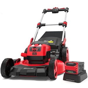 powersmart 80v max 21-inch brushless self-propelled lawn mower, 3-in-1 mowing function with 6.0ah battery and charger (ps76821srb)