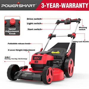 PowerSmart 80V MAX 21-Inch Brushless Self-Propelled Lawn Mower, 3-in-1 Mowing Function with 6.0Ah Battery and Charger (PS76821SRB)
