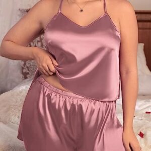 SWOMOG Silk Satin Pajama Set for Plus Size Women Short Summer Pajamas Set Loose Button-Down Pjs Rose Pink 24W Sleepwear