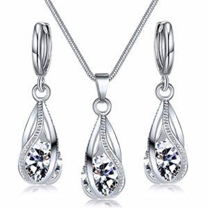 ifkm silver jewelry sets for women girls rhinestone crystal cz bridal bridesmaid accessories necklace earrings set for wedding prom anniversary birthday gifts (white)