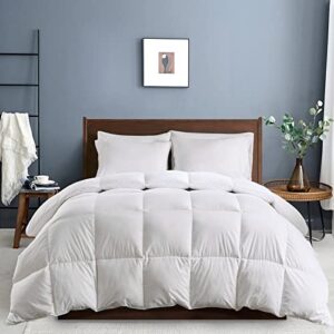 dafinner organic feathers down comforter queen size duvet insert for all seasons - hotel collection 100% cotton, fluffy 750 fill-power, medium warm full queen bed blanket, 90”x90”, white