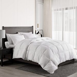 Dafinner Organic Feathers Down Comforter Queen Size Duvet Insert for All Seasons - Hotel Collection 100% Cotton, Fluffy 750 Fill-Power, Medium Warm Full Queen Bed Blanket, 90”x90”, White