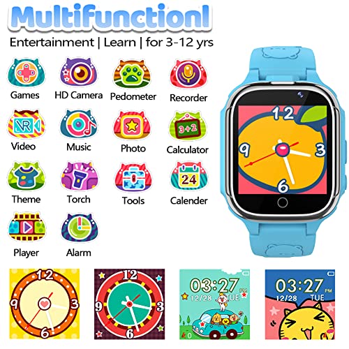 Smart Watch for Kids Age 3-12, 24 Puzzle Games Dual Camera HD Touch Screen Kids Watch, Smartwatch with Video&Music Player Pedometer Alarm Clock 12/24 hr Children Educational Toys for Boys Girls