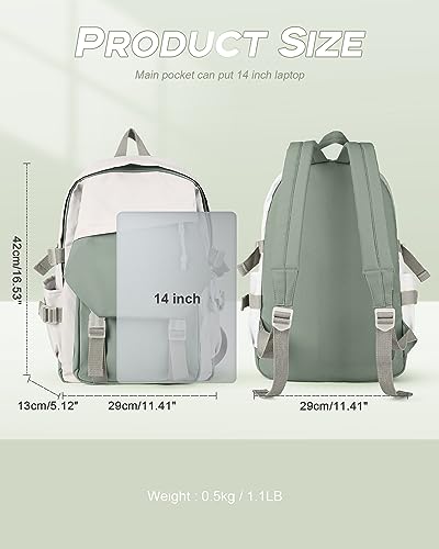 UPPACK Backpack small backpack for women aesthetic college backpack travel backpack Hiking Preppy Backpack for Men Lightweight Casual Daypack（Grey Green）