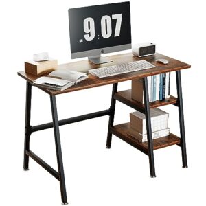 vecelo 43 inch computer modern student writing home-office, ladder desk, dark walnut+black leg