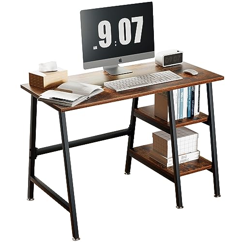 VECELO 43 Inch Computer Modern Student Writing Home-Office, Ladder Desk, Dark Walnut+Black Leg