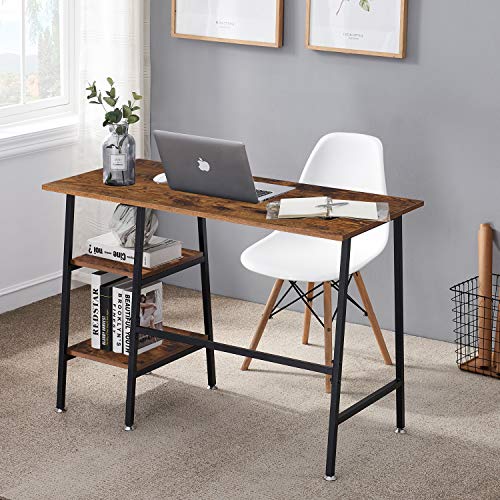 VECELO 43 Inch Computer Modern Student Writing Home-Office, Ladder Desk, Dark Walnut+Black Leg
