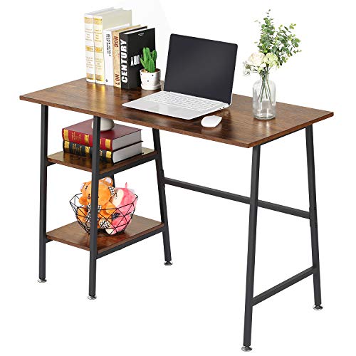 VECELO 43 Inch Computer Modern Student Writing Home-Office, Ladder Desk, Dark Walnut+Black Leg