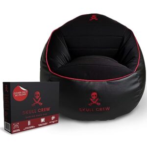 skull crew bean bag cover [cover only, no filling] - kids & teens gaming chair - floor beanbag with xl side pocket & hanger - breathable seat, perfect for bedroom, dorm, gaming room - soft & stylish