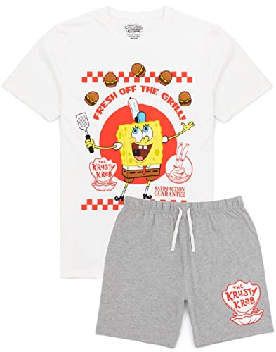 SpongeBob SquarePants Mens Pyjamas Krusty Krab Burger T-Shirt Shorts Pjs TV Show White