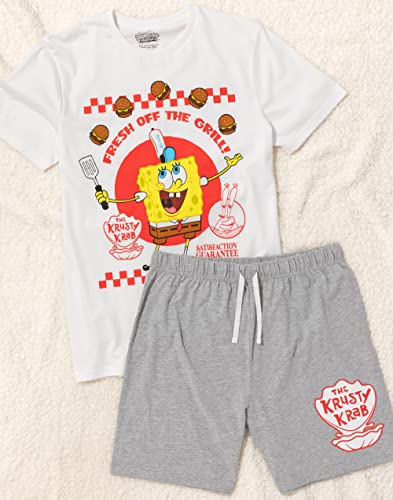 SpongeBob SquarePants Mens Pyjamas Krusty Krab Burger T-Shirt Shorts Pjs TV Show White