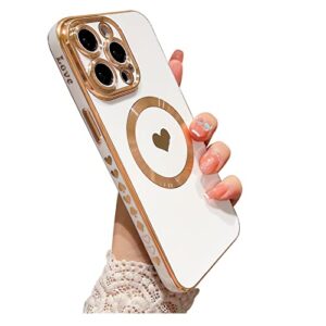 weonmov for iphone 13 pro case compatible with magsafe, luxury love heart soft phone case, full camera lens protection magnetic case for iphone 13 pro for women girls (6.1") - white