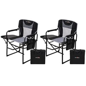 sunnyfeel oversized camping directors chair 2 pack, portable folding lawn chairs for adults heavy duty with side table,pocket for beach, fishing,picnic,concert outdoor, foldable camp chairs
