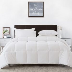downmemory king comforter - all season white down alternative comforter with corner tabs and side loops,fluffy soft noiseless duvet insert machine washable-106x90 inches