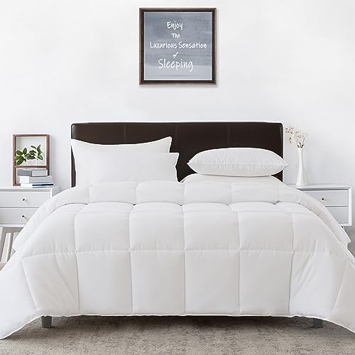 Downmemory King Comforter - All Season White Down Alternative Comforter with Corner Tabs and Side Loops,Fluffy Soft Noiseless Duvet Insert Machine Washable-106x90 Inches