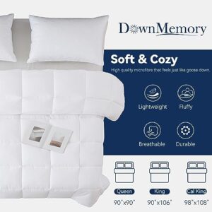 Downmemory King Comforter - All Season White Down Alternative Comforter with Corner Tabs and Side Loops,Fluffy Soft Noiseless Duvet Insert Machine Washable-106x90 Inches